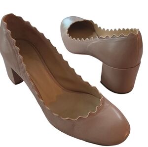 Chloe ICONIC Pump Scalloped Edge Block Heels Blush Nude Tan Divine Comfort 6.5